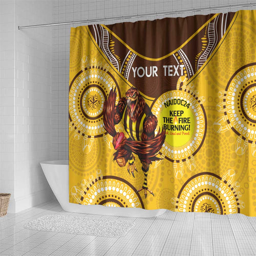 Custom AFL Hawkthorn NAIDOC Week Shower Curtain Keep The Fire Burning Indigenous Art