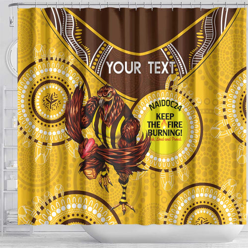 Custom AFL Hawkthorn NAIDOC Week Shower Curtain Keep The Fire Burning Indigenous Art