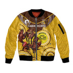Custom AFL Hawkthorn NAIDOC Week Sleeve Zip Bomber Jacket Keep The Fire Burning Indigenous Art