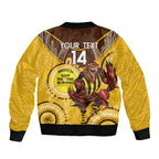 Custom AFL Hawkthorn NAIDOC Week Sleeve Zip Bomber Jacket Keep The Fire Burning Indigenous Art