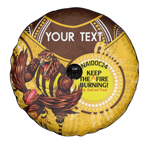 Custom AFL Hawkthorn NAIDOC Week Spare Tire Cover Keep The Fire Burning Indigenous Art