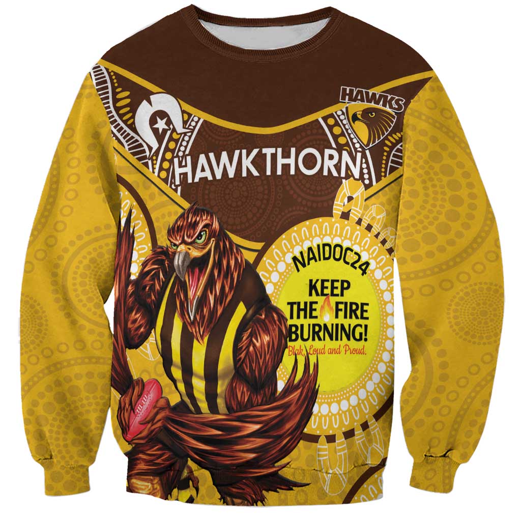 Custom AFL Hawkthorn NAIDOC Week Sweatshirt Keep The Fire Burning Indigenous Art
