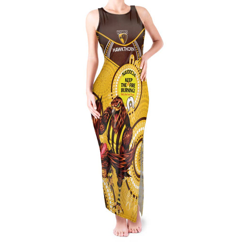 Custom AFL Hawkthorn NAIDOC Week Tank Maxi Dress Keep The Fire Burning Indigenous Art