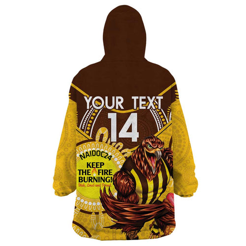 Custom AFL Hawkthorn NAIDOC Week Wearable Blanket Hoodie Keep The Fire Burning Indigenous Art