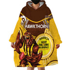 Custom AFL Hawkthorn NAIDOC Week Wearable Blanket Hoodie Keep The Fire Burning Indigenous Art