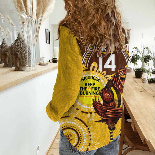 Custom AFL Hawkthorn NAIDOC Week Women Casual Shirt Keep The Fire Burning Indigenous Art