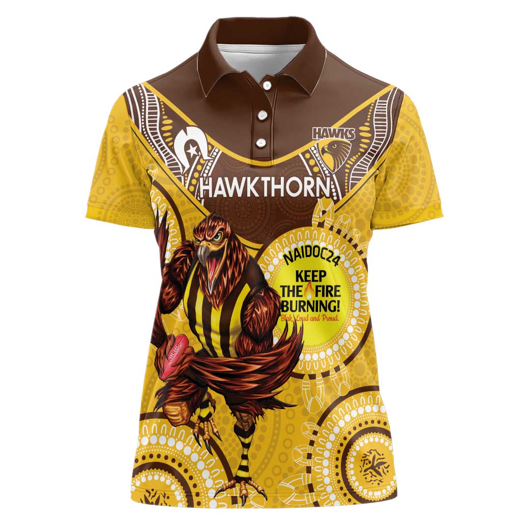 Custom AFL Hawkthorn NAIDOC Week Women Polo Shirt Keep The Fire Burning Indigenous Art