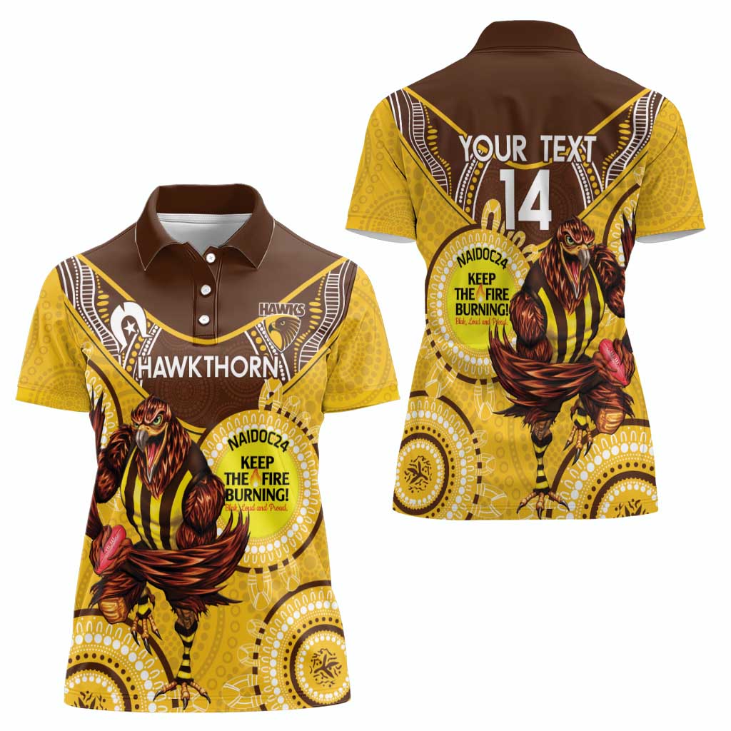 Custom AFL Hawkthorn NAIDOC Week Women Polo Shirt Keep The Fire Burning Indigenous Art