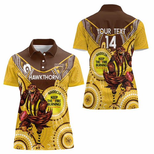 Custom AFL Hawkthorn NAIDOC Week Women Polo Shirt Keep The Fire Burning Indigenous Art