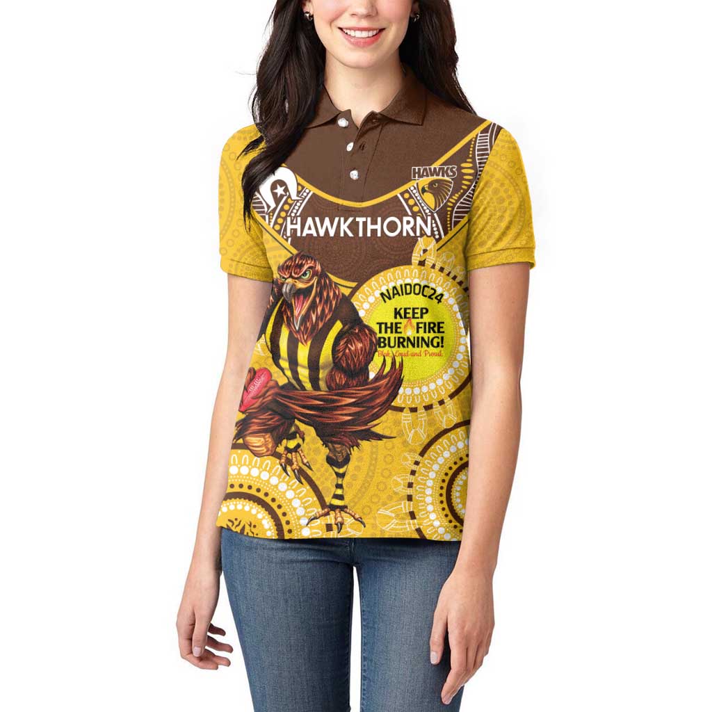 Custom AFL Hawkthorn NAIDOC Week Women Polo Shirt Keep The Fire Burning Indigenous Art