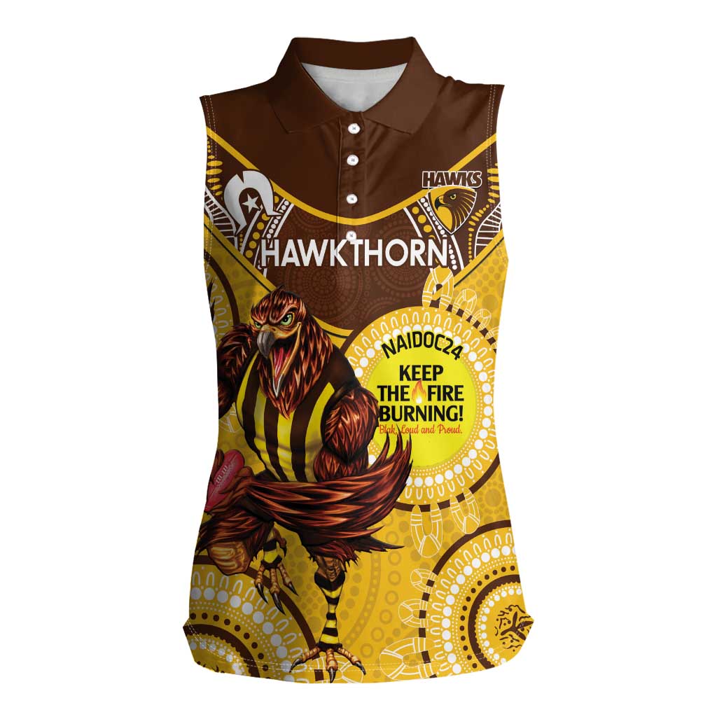 Custom AFL Hawkthorn NAIDOC Week Women Sleeveless Polo Shirt Keep The Fire Burning Indigenous Art