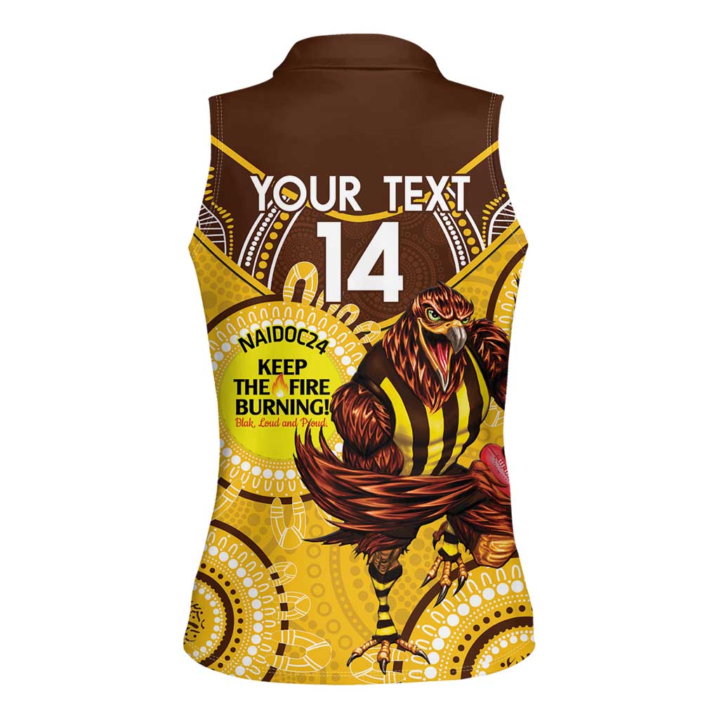 Custom AFL Hawkthorn NAIDOC Week Women Sleeveless Polo Shirt Keep The Fire Burning Indigenous Art