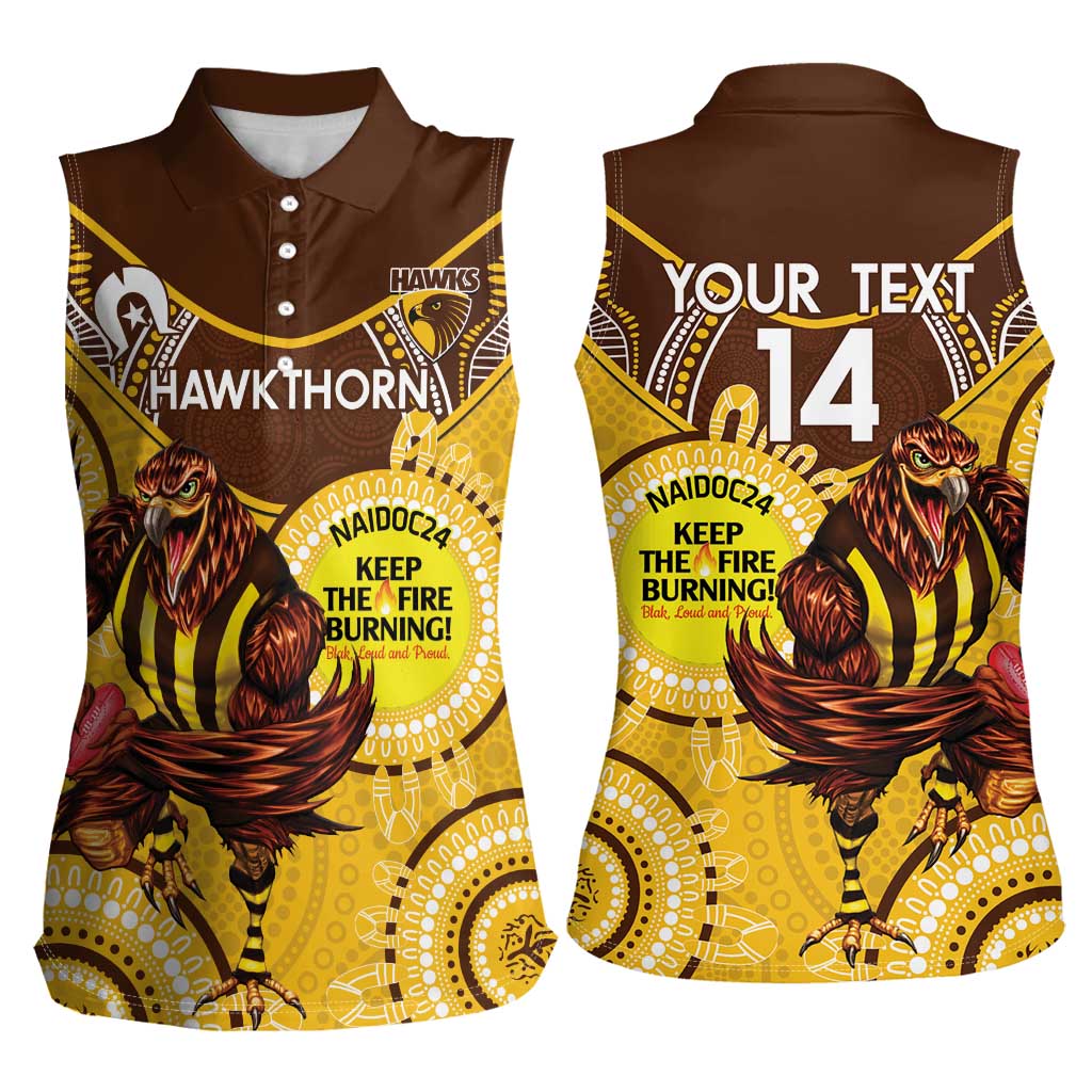 Custom AFL Hawkthorn NAIDOC Week Women Sleeveless Polo Shirt Keep The Fire Burning Indigenous Art