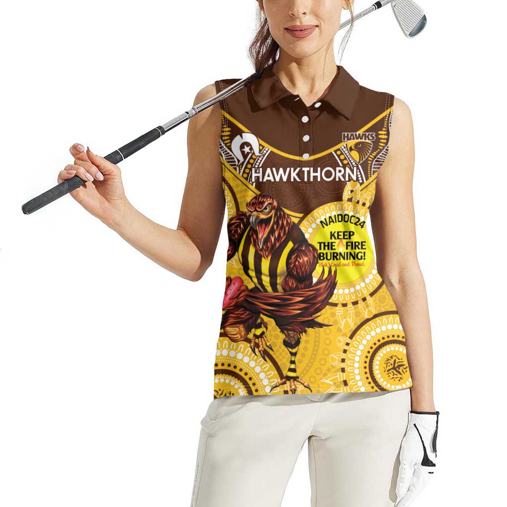 Custom AFL Hawkthorn NAIDOC Week Women Sleeveless Polo Shirt Keep The Fire Burning Indigenous Art