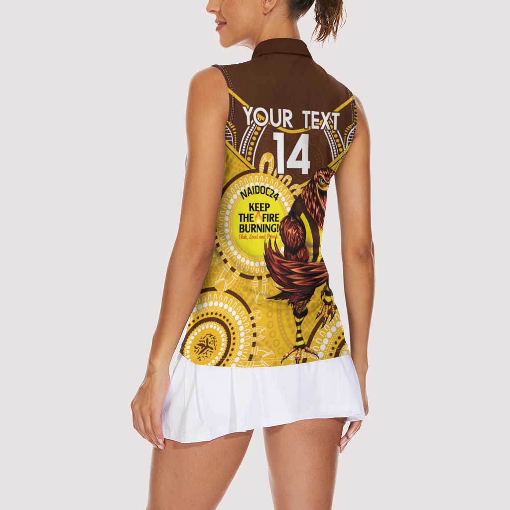 Custom AFL Hawkthorn NAIDOC Week Women Sleeveless Polo Shirt Keep The Fire Burning Indigenous Art