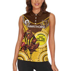 Custom AFL Hawkthorn NAIDOC Week Women Sleeveless Polo Shirt Keep The Fire Burning Indigenous Art