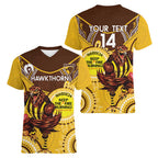 Custom AFL Hawkthorn NAIDOC Week Women V-Neck T-Shirt Keep The Fire Burning Indigenous Art