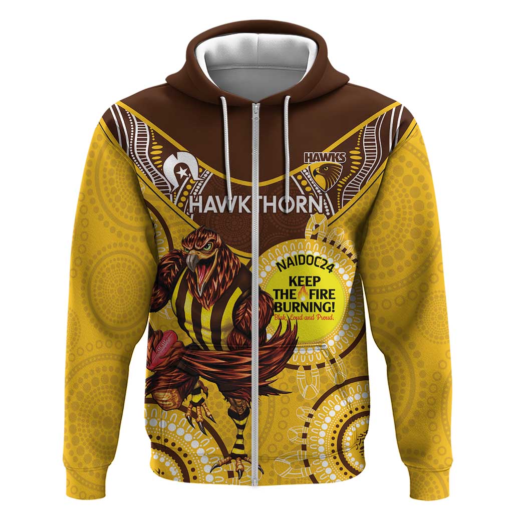 Custom AFL Hawkthorn NAIDOC Week Zip Hoodie Keep The Fire Burning Indigenous Art