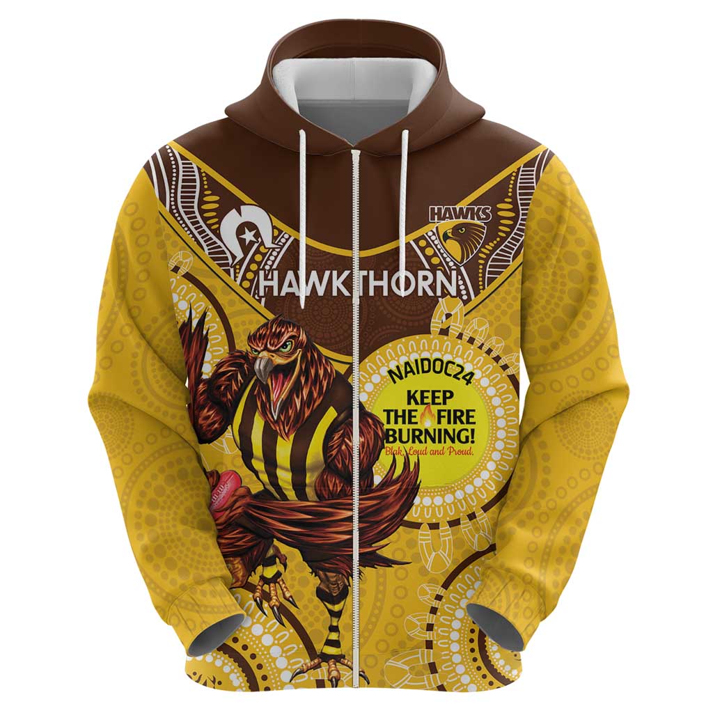 Custom AFL Hawkthorn NAIDOC Week Zip Hoodie Keep The Fire Burning Indigenous Art