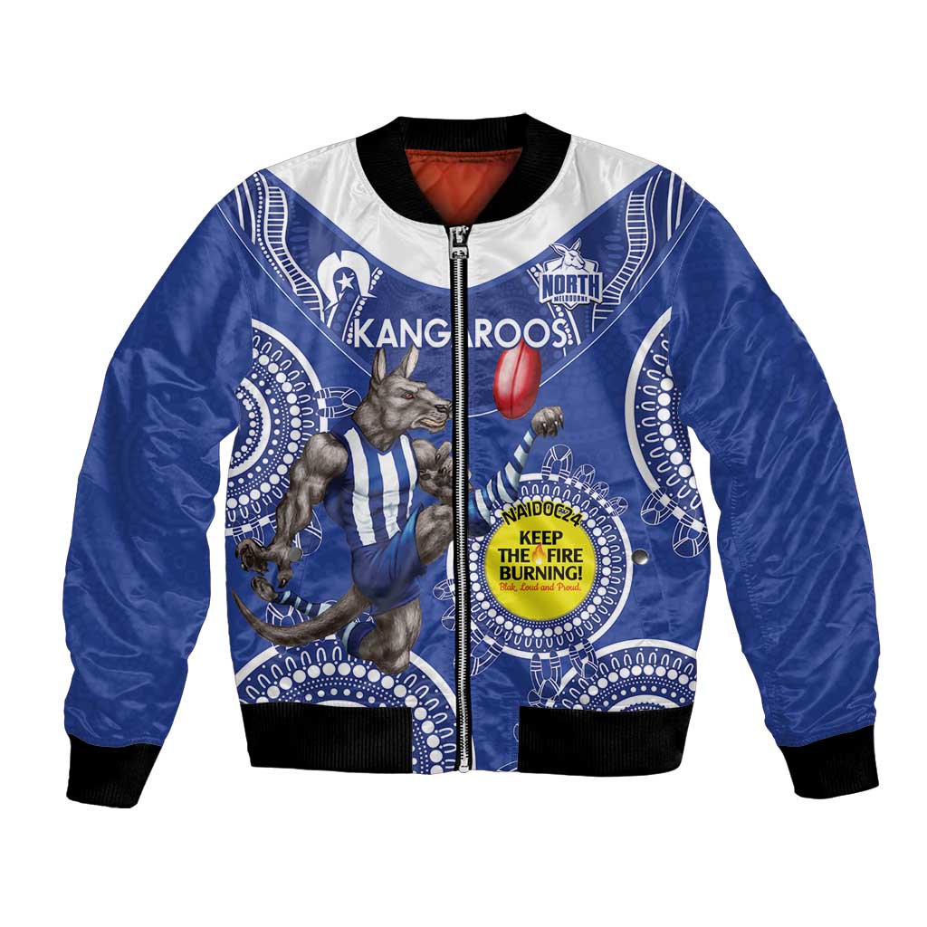 Custom AFL Kangaroos NAIDOC Week Bomber Jacket Keep The Fire Burning Indigenous Art