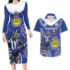 Custom AFL Kangaroos NAIDOC Week Couples Matching Long Sleeve Bodycon Dress and Hawaiian Shirt Keep The Fire Burning Indigenous Art