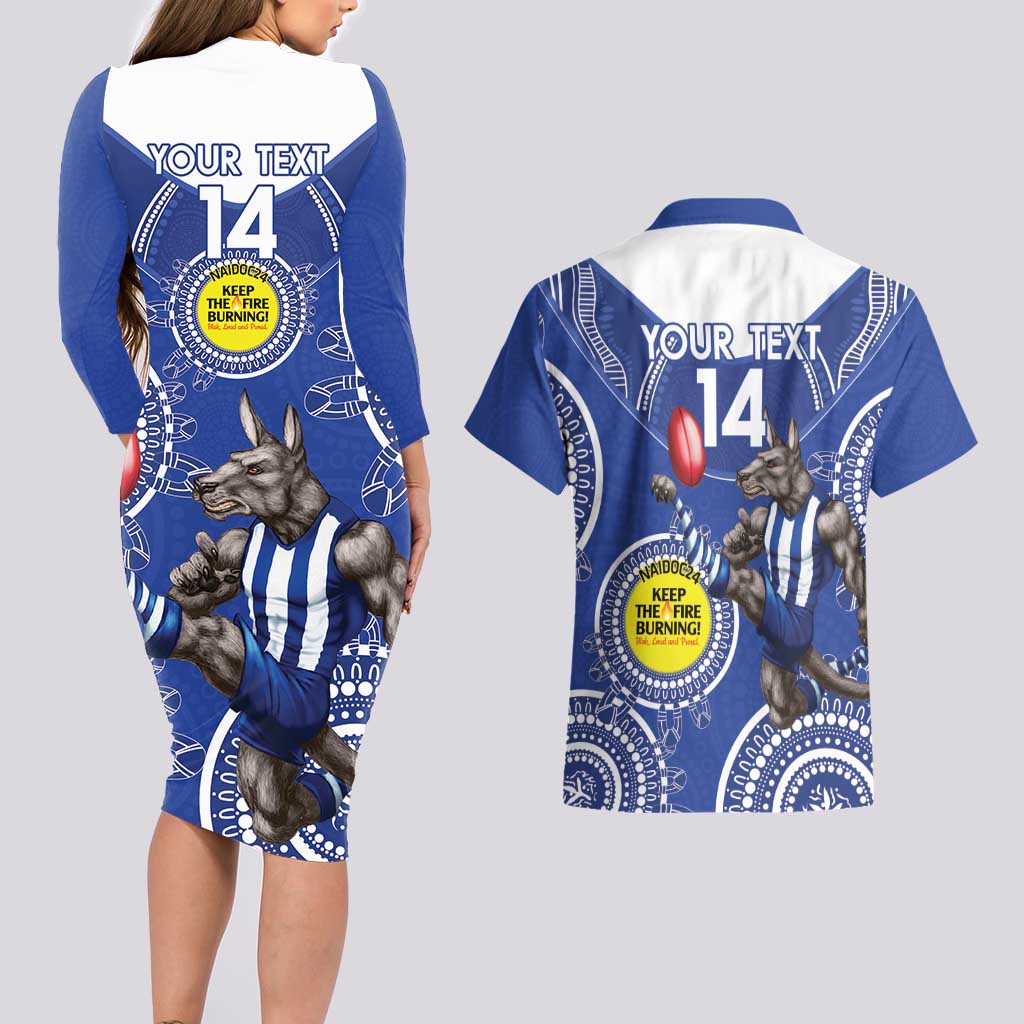 Custom AFL Kangaroos NAIDOC Week Couples Matching Long Sleeve Bodycon Dress and Hawaiian Shirt Keep The Fire Burning Indigenous Art