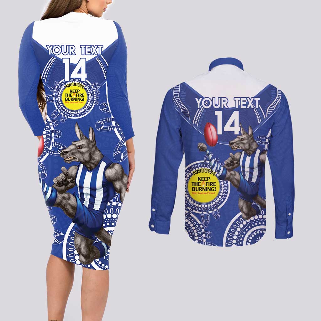 Custom AFL Kangaroos NAIDOC Week Couples Matching Long Sleeve Bodycon Dress and Long Sleeve Button Shirt Keep The Fire Burning Indigenous Art
