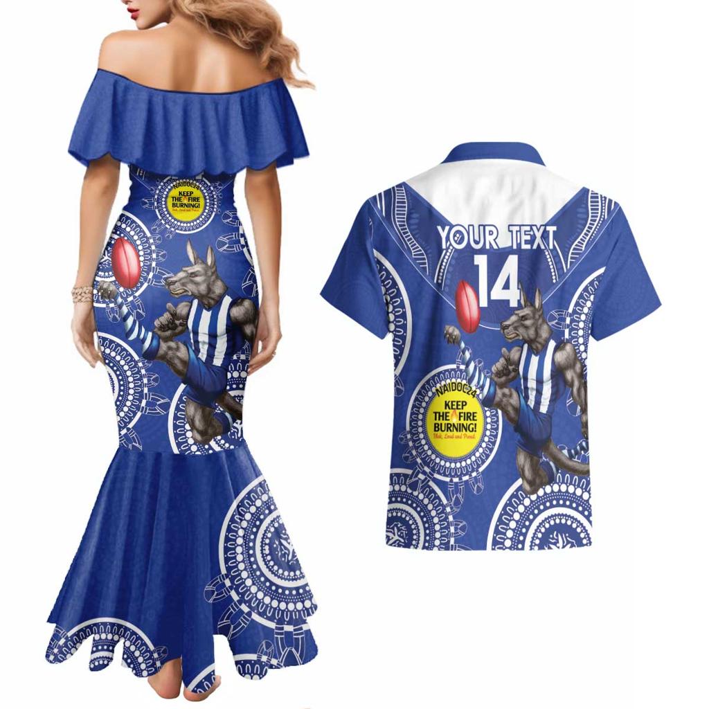 Custom AFL Kangaroos NAIDOC Week Couples Matching Mermaid Dress and Hawaiian Shirt Keep The Fire Burning Indigenous Art