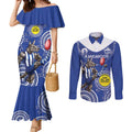 Custom AFL Kangaroos NAIDOC Week Couples Matching Mermaid Dress and Long Sleeve Button Shirt Keep The Fire Burning Indigenous Art