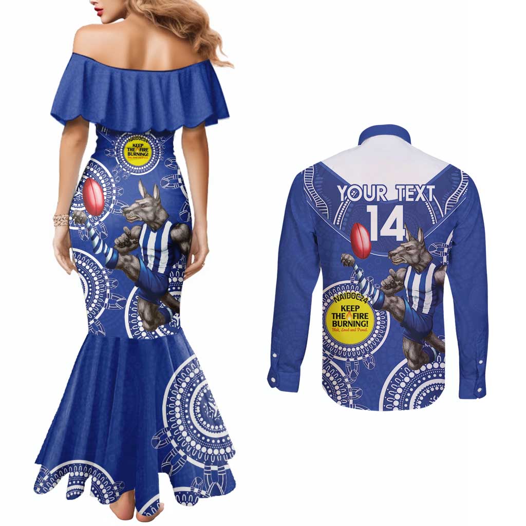 Custom AFL Kangaroos NAIDOC Week Couples Matching Mermaid Dress and Long Sleeve Button Shirt Keep The Fire Burning Indigenous Art