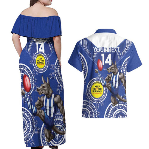 Custom AFL Kangaroos NAIDOC Week Couples Matching Off Shoulder Maxi Dress and Hawaiian Shirt Keep The Fire Burning Indigenous Art