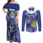 Custom AFL Kangaroos NAIDOC Week Couples Matching Off Shoulder Maxi Dress and Long Sleeve Button Shirt Keep The Fire Burning Indigenous Art