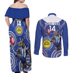 Custom AFL Kangaroos NAIDOC Week Couples Matching Off Shoulder Maxi Dress and Long Sleeve Button Shirt Keep The Fire Burning Indigenous Art