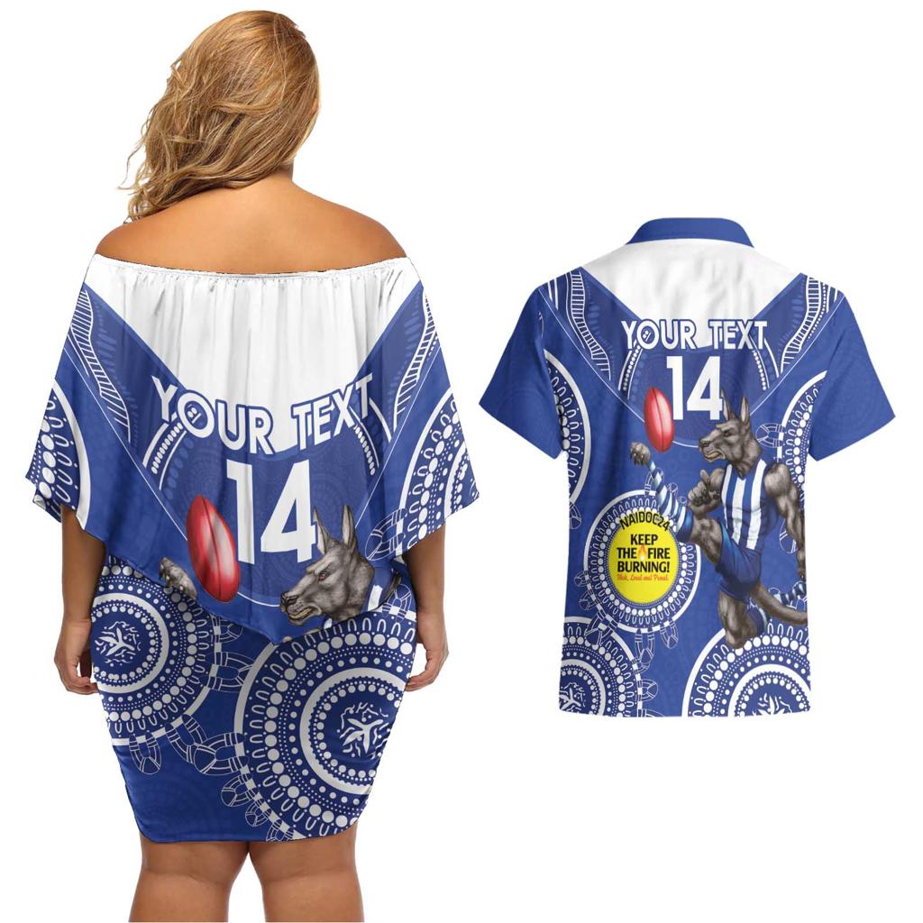 Custom AFL Kangaroos NAIDOC Week Couples Matching Off Shoulder Short Dress and Hawaiian Shirt Keep The Fire Burning Indigenous Art