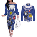 Custom AFL Kangaroos NAIDOC Week Couples Matching Off The Shoulder Long Sleeve Dress and Long Sleeve Button Shirt Keep The Fire Burning Indigenous Art