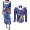 Custom AFL Kangaroos NAIDOC Week Couples Matching Puletasi and Long Sleeve Button Shirt Keep The Fire Burning Indigenous Art