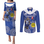 Custom AFL Kangaroos NAIDOC Week Couples Matching Puletasi and Long Sleeve Button Shirt Keep The Fire Burning Indigenous Art