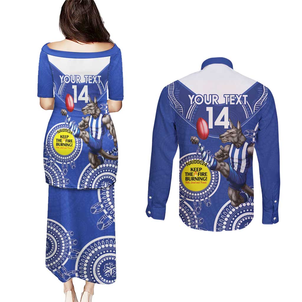 Custom AFL Kangaroos NAIDOC Week Couples Matching Puletasi and Long Sleeve Button Shirt Keep The Fire Burning Indigenous Art