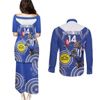 Custom AFL Kangaroos NAIDOC Week Couples Matching Puletasi and Long Sleeve Button Shirt Keep The Fire Burning Indigenous Art