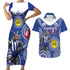 Custom AFL Kangaroos NAIDOC Week Couples Matching Short Sleeve Bodycon Dress and Hawaiian Shirt Keep The Fire Burning Indigenous Art