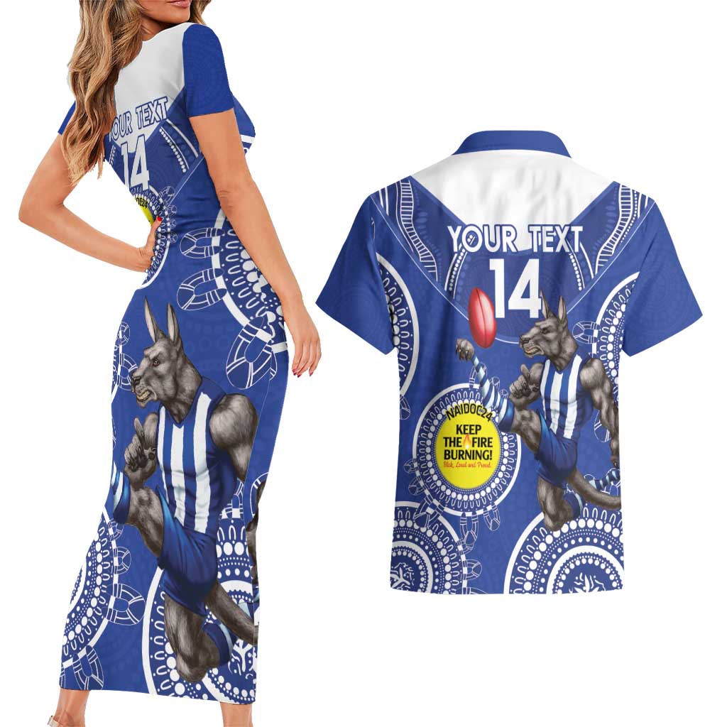 Custom AFL Kangaroos NAIDOC Week Couples Matching Short Sleeve Bodycon Dress and Hawaiian Shirt Keep The Fire Burning Indigenous Art