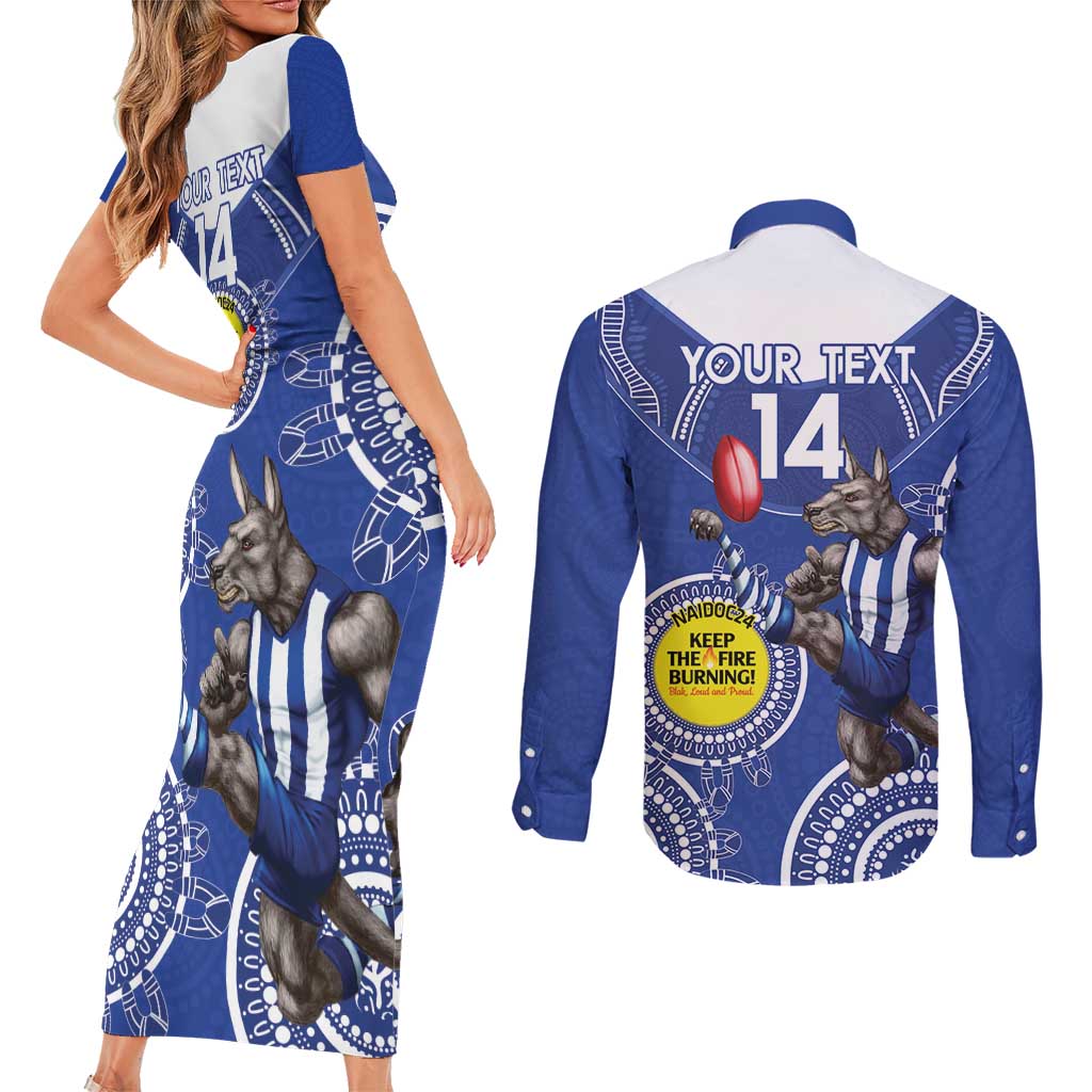 Custom AFL Kangaroos NAIDOC Week Couples Matching Short Sleeve Bodycon Dress and Long Sleeve Button Shirt Keep The Fire Burning Indigenous Art