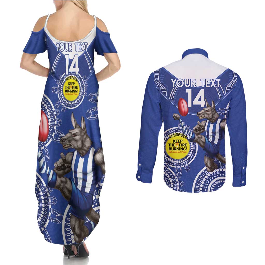 Custom AFL Kangaroos NAIDOC Week Couples Matching Summer Maxi Dress and Long Sleeve Button Shirt Keep The Fire Burning Indigenous Art