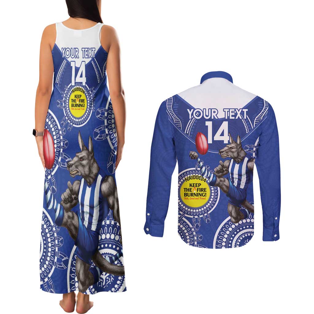 Custom AFL Kangaroos NAIDOC Week Couples Matching Tank Maxi Dress and Long Sleeve Button Shirt Keep The Fire Burning Indigenous Art