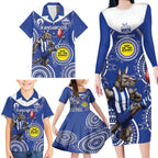 Custom AFL Kangaroos NAIDOC Week Family Matching Long Sleeve Bodycon Dress and Hawaiian Shirt Keep The Fire Burning Indigenous Art