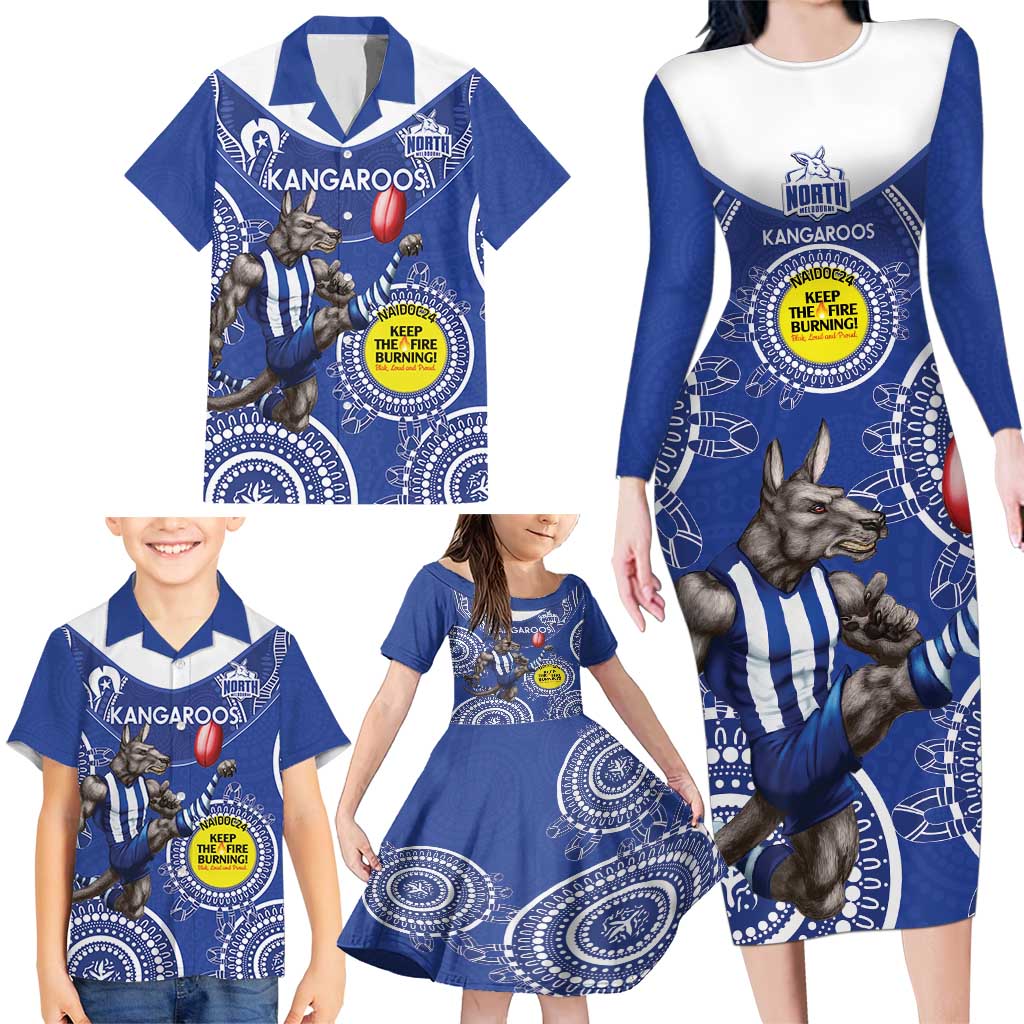 Custom AFL Kangaroos NAIDOC Week Family Matching Long Sleeve Bodycon Dress and Hawaiian Shirt Keep The Fire Burning Indigenous Art