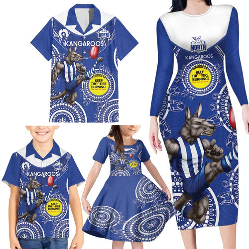 Custom AFL Kangaroos NAIDOC Week Family Matching Long Sleeve Bodycon Dress and Hawaiian Shirt Keep The Fire Burning Indigenous Art