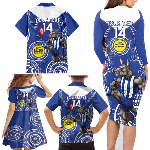 Custom AFL Kangaroos NAIDOC Week Family Matching Long Sleeve Bodycon Dress and Hawaiian Shirt Keep The Fire Burning Indigenous Art