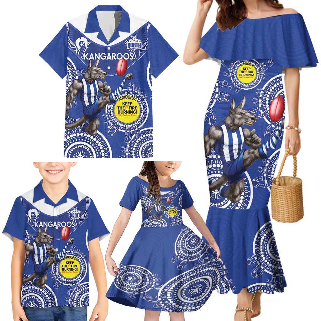 Custom AFL Kangaroos NAIDOC Week Family Matching Mermaid Dress and Hawaiian Shirt Keep The Fire Burning Indigenous Art