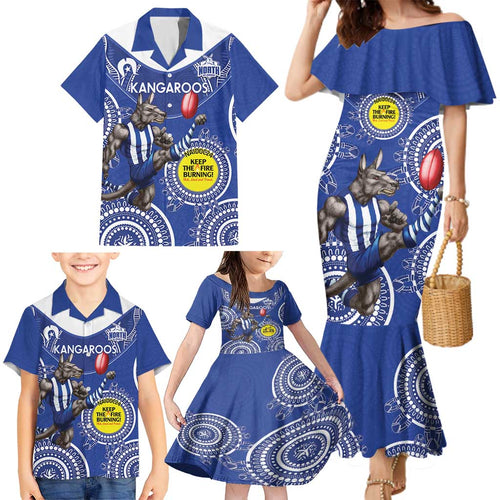 Custom AFL Kangaroos NAIDOC Week Family Matching Mermaid Dress and Hawaiian Shirt Keep The Fire Burning Indigenous Art